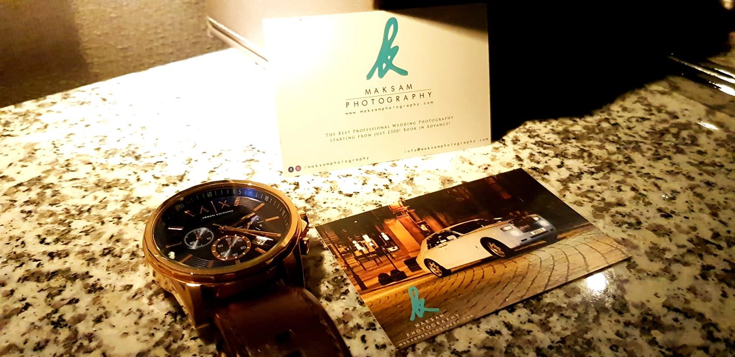 Armani Watch and London Photographer Business Card by MAKSAM Photography